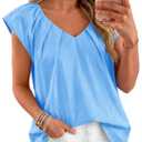 Tankaneo Womens Cap Ruffle Sleeve Tops V Neck Pleated Cotton Blouses | Loose Fit, Summer Dressy Casual, Cotton Shirts