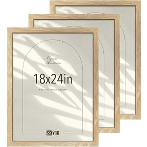 18x24 Poster Frame Set of 3, Natural Solid Wood Picture Frame with Exclusive Wood Grain, Wall Hanging