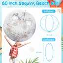 60 Inch Giant Beach Ball Large Inflatable Ball Glitter Beach Ball Jumbo Swimming Pool Ball Clear Confetti Balls with 8 TPU Repair Tape for Kids and Adults Summer Beach Pool Party Favor, 5 Feet