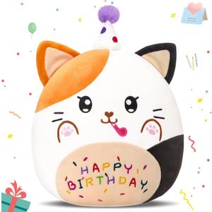 12 Birthday Cat Plush Pillow, Cat Stuffed Animal, Kawaii Plushie Soft Plush Toy Birthday Decor Gift for Kids Toddlers Girls Boys (Normal)