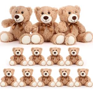 HyDren 12 Pieces Valentines Bears Stuffed Animals Soft Plush Toy Bears for Birthday Party Easter Wedding Baby Shower Christian Charity Donation Supplies(Light Brown)