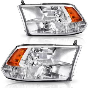 DWVO Headlight Assembly Compatible with 2009-2018 Dodge Ram 1500/10-18 Dodge Ram 2500 3500/19-22 Ram 1500 Classic(Only fit Quad Models) Headlamp Replacement Chrome Housing Amber Reflector