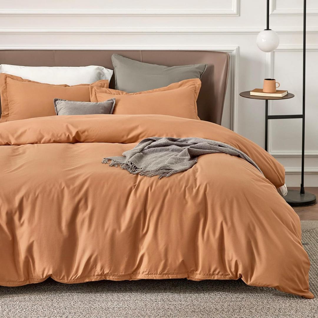 Bedsure Duvet Cover Queen Size - Soft Double Brushed Bedding Set for Kids & Adults, Zipper Closure, 3 Pieces, Includes 1 Duvet Cover (90"x90") & 2 Pillow Shams, NO Comforter, Burnt Orange