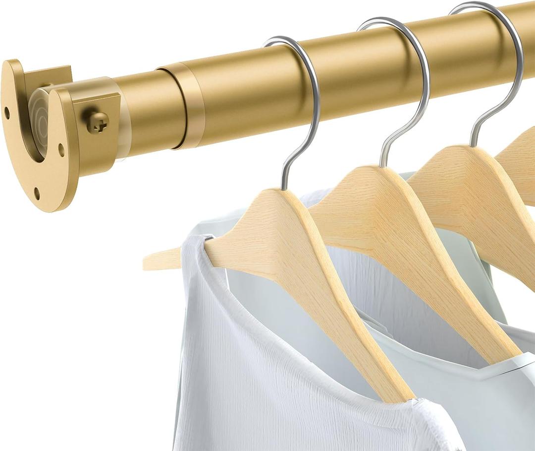Closet Rods for Hanging Clothes, 17 to 54 Inch Heavy Duty Stepless Adjustable Closet Hanging Rod, 1.3 Inch Diameter Metal Closet Rod for Wardrobes Laundry Bedroom RV, Gold