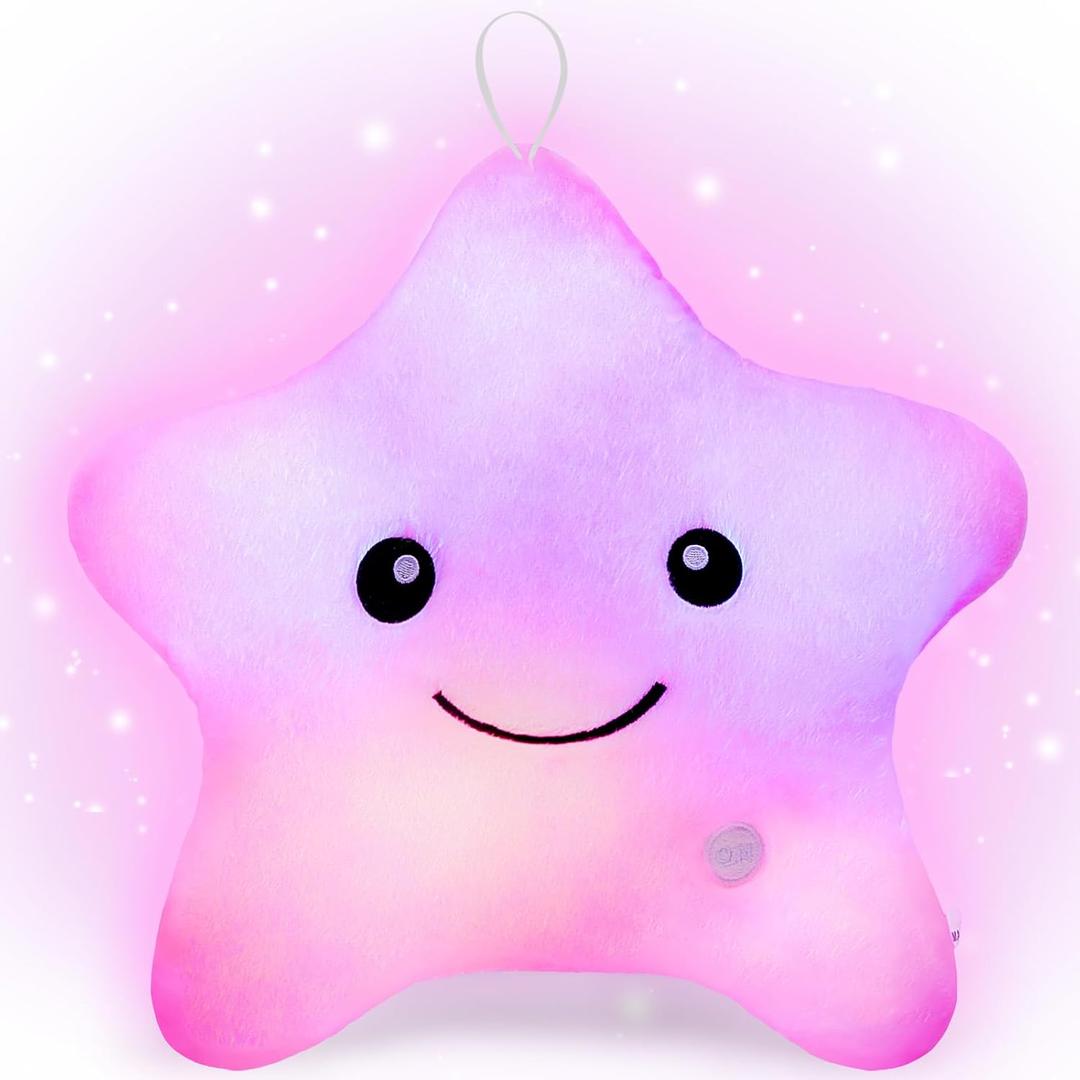 Subao Sensory Toys for Kids with Autism,14" Light Up Star Soft Plush Toddler Pillow,Autism Sensory Products,Stress Relief Kids ADHD Toys,Birthday Xmas Easter Gifts for Girls 3 4 5 6 7 8 9 10 Pink