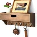 Rebee Vision Farmhouse Pine Wood Key Holder Wall Mount with Drawer Organizer Mail Organizer with 6 Sturdy Key Hooks and Storage Drawer Rustic Home Decor for Apartment Essentials (Brown)