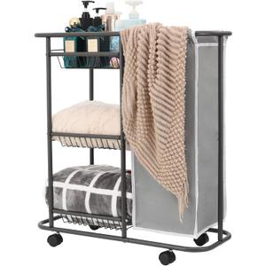 Rolling Laundry Sorter with 3 Storage Baskets and 45 L Bag, 3-Tier Laundry Caddy Between Washer and Dryer,Laundry Room Organization with Wheels and Handle for Narrow Space Bathroom Apartment Dorm