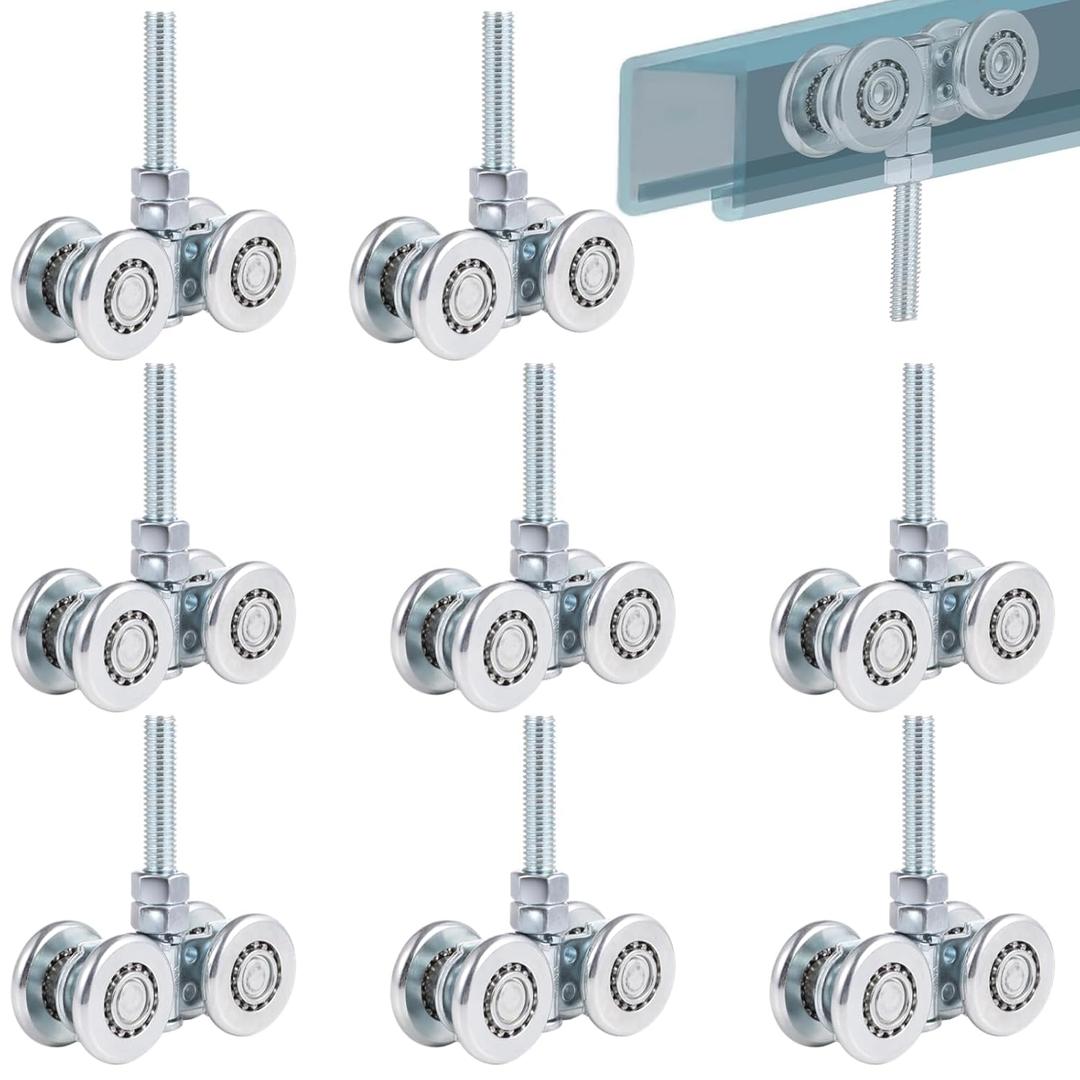 8 PCS Wheel Rollers, Gate Trolley Assembly Barn Door Rollers with 0.47 Inches Threads, 360-Degree Beam Trolley Rollers Applied for Mount Heavy Barn or Shed Sliding Doors