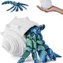 GemmiCho 3D Printed Animals, 3D Printed Toy, 7.8" Articulated Hermit Crab with Combinable Shell, Desktop Decor & Stress Relief Toy, Collectible Gift for Animal Enthusiasts (Green)