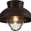 Outdoor Ceiling Light Farmhouse 10 Inch Flush Mount Ceiling Lights Fixture Oil Rubbed Bronze,Metal Cage Seeded Glass Semi Entry Hall Light Fixtures