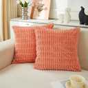 Sunday Praise Pack of 2 Coral Corduroy Decorative Throw Pillow Covers 18x18 Inch Soft Boho Striped Square Pillow Cases for Couch Sofa Bed Rustic Farmhouse Modern Home Dcor