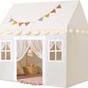 Tiny Land Play Tent with Padded Mat & LED Lights, Kids Tent, Playhouse for Kids, Indoor Bed Tent for Toddler, Toys for 3,4,5,6-Year-Old Girls, Neutral Color Play Room Furniture (Off-white)