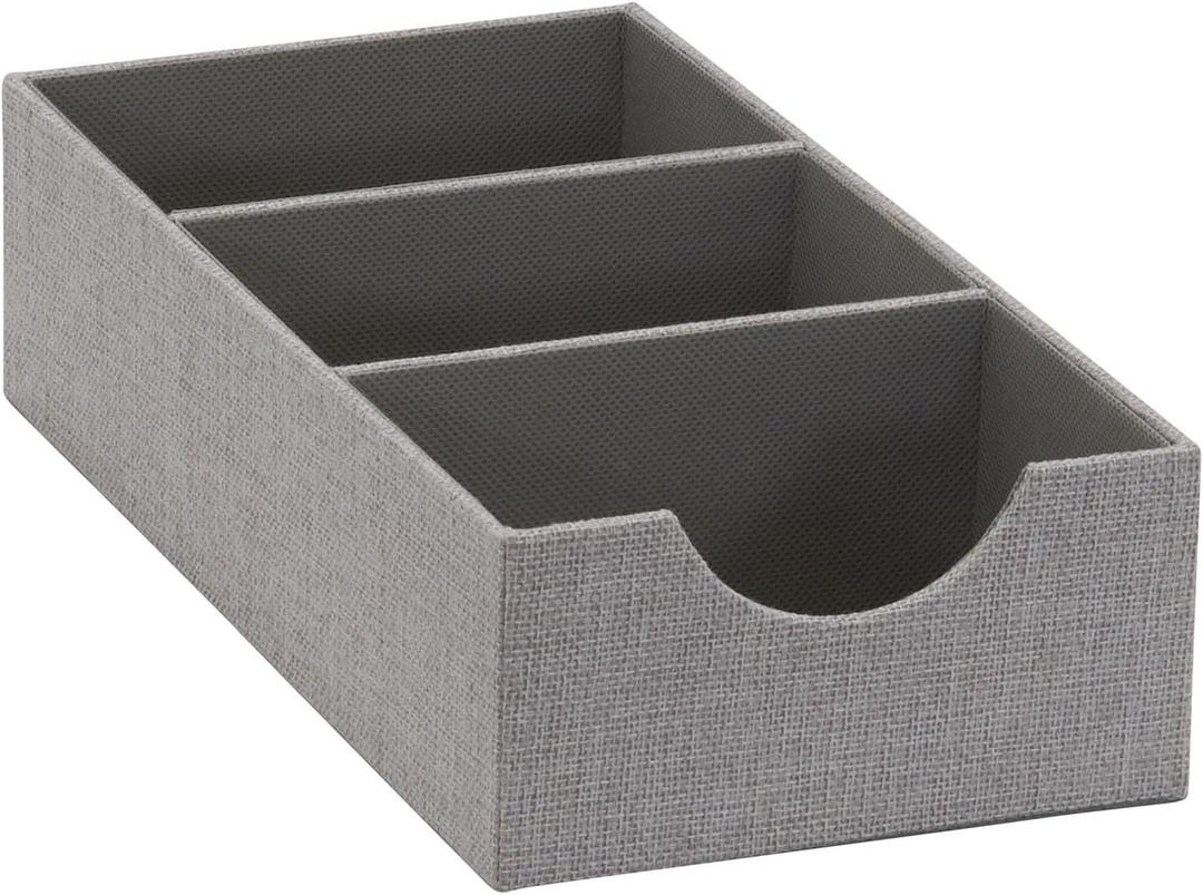 Household Essentials Grey 727-1 Deep 3 Section Drawer Organizer Box for Storage | 12 in x 6.13 in x 3.13 (Silver)