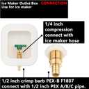 (1 Pack) Lidertik 1/2 inch Crimp PEX-B Pre-Assembled Ice Maker Outlet Box Valve 1/4 inch Recessed Refrigerator Water Line Wall Box with Shut Off Valve LI-ZBQH-520-LK
