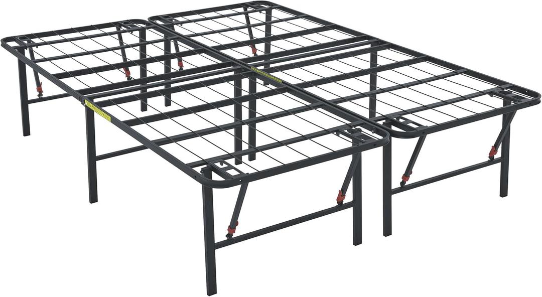Amazon Basics Bed Frame with Storage, Foldable Metal Platform, Sturdy Steel, No Box Spring Needed, 18 Inches High, Tool-Free Setup, King Size, Black