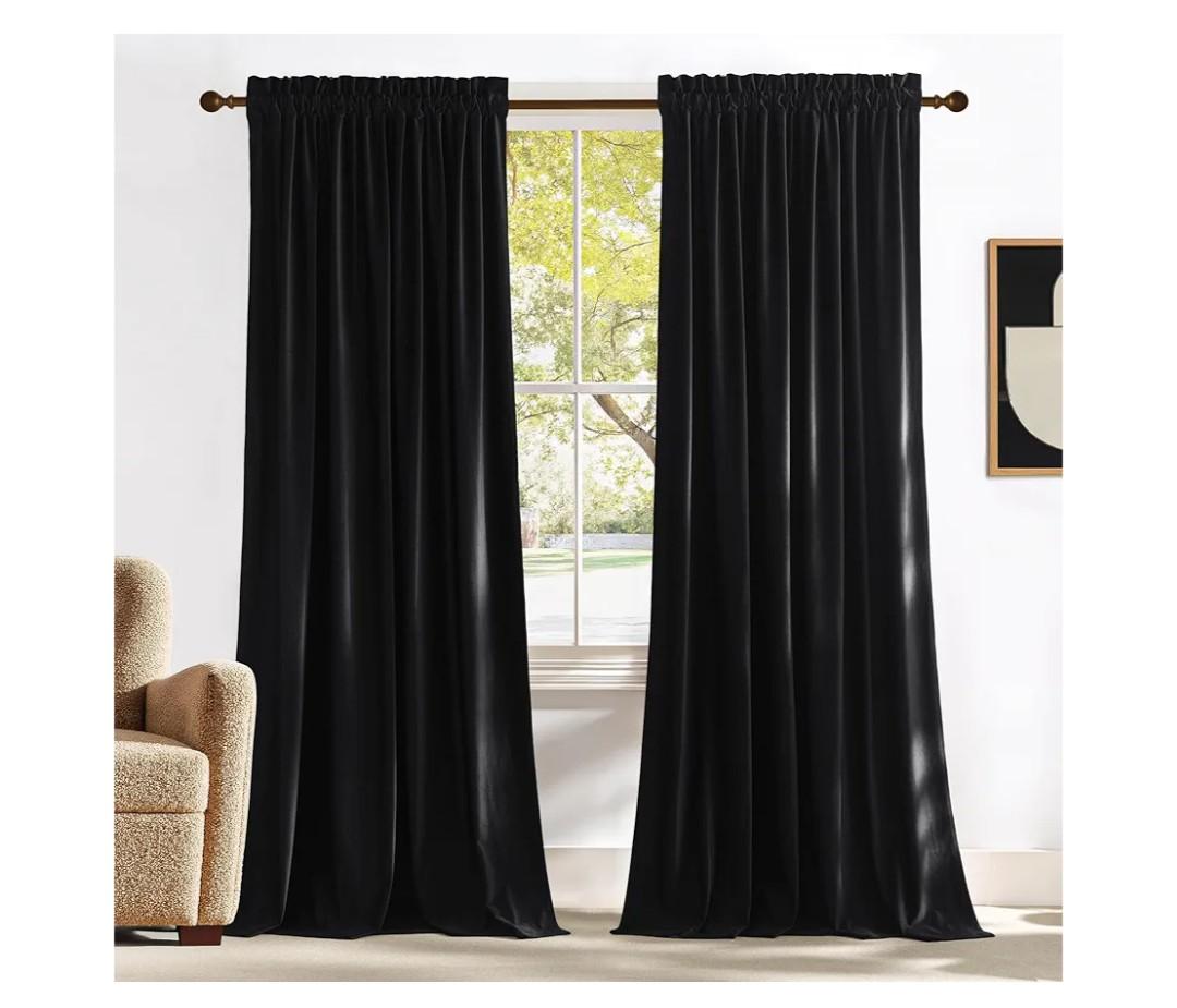 NICETOWN Black Velvet Blackout Curtains 96 inch Long for Living Room and Bedroom, Thermal Luxury Solid Heavy Rod Pocket Drapes/Window Treatments for Hall, Theater (2 Pieces, 52 W)