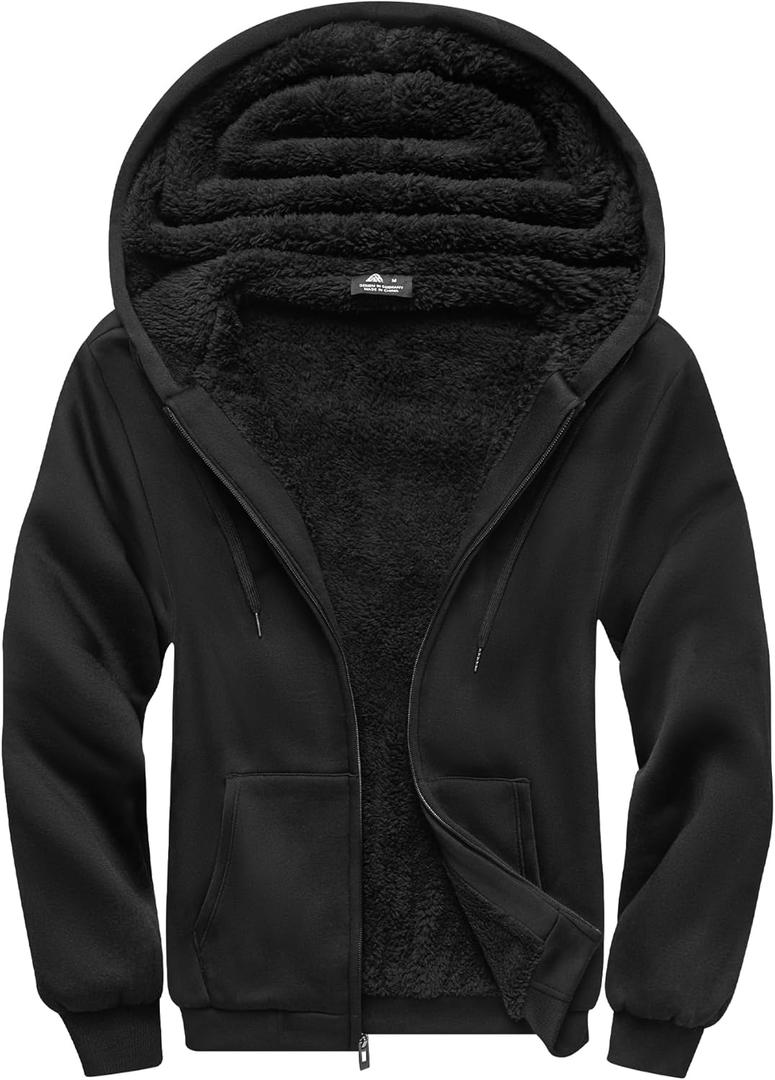 SCODI Hoodies for Men Heavyweight Fleece Sweatshirt - Full Zip Up Thick Sherpa Lined Hooded Sweatshirts (Medium, Black)