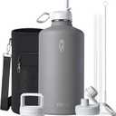 Coolflask 128 oz Gallon Water Bottle Insulated with Straw & 3 Leakproof Lid