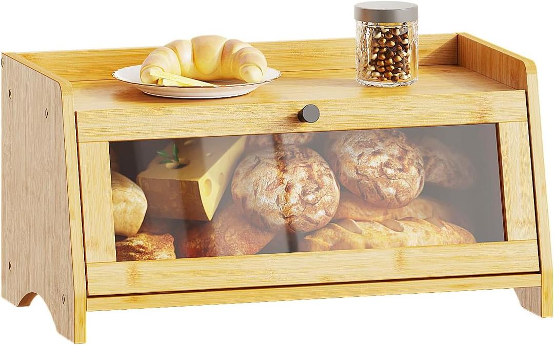 BAMBANG Bread Box for Kitchen Countertop, Bamboo Bread Box for Homemade Bread, Wooden Farmhouse Bread Storage Container, Small Breadbox Bread Bin Organizer for Counter Cabinet Pantry, Natural