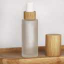 COSIDEA 1 Piece Empty 2oz /60ml Bamboo Lid Frosted Glass Spray Bottle With Fine Mist Despenser Head For Liquid Perfume Toiletries Containers, Toner Bottles