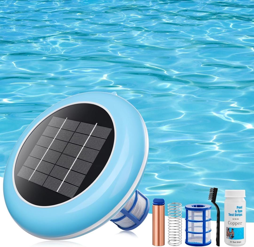 Pool Ionizer Solar Powered,Copper Ionization,Floating Automatic Water Cleaner and Purifier,Up to 35,000 Gal,85% Less Chlorine, Chlorine Free Water,Smart Replacement