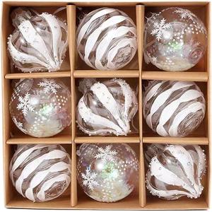 Generic Set of 12 Multi-Colored Shiny Bauble Christmas Tree Decorations, PET Material, Hanging Ornaments, White
