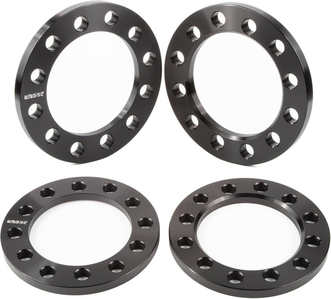 GAsupply 12mm 6x5.5 6x135 6x139.7 Universal Wheel Spacers, Fit for Silverado/ Suburban/ Sierra/ Yukon 1500 Tacoma (Only 6 Lug) 4-Runner, 110mm Hub Bore, 1/ 2" Forged Black Universal Spacer Adapters, 4PCS