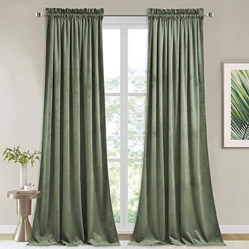 StangH Sage Green Velvet Curtains 90 inches Long, Living Room Thermal Insulated Sliding Door Curtains Elegant Home Decor for Nursery Bedroom Office, W52 x L90, 2 Panels