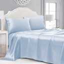 3 Pieces Light Blue Satin Sheets Twin Size Bed Set, Luxury Silky Satin Bedding Sheets Set with 1 Deep Pocket Fitted Sheet, 1 Soft Flat Sheet, 1 Pillowcases
