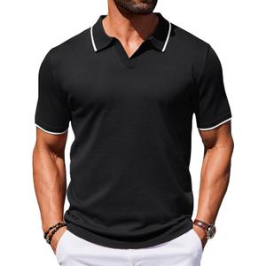 COOFANDY Mens Polo Shirts Short Sleeve Casual Knit Polo Shirt Vintage Golf T Shirts Old Money Tops (Black)