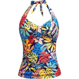Women Tankini Bathing Suit Top Only - Halter Swimsuit Top Tummy Control Swimwear Swim Tank Top Only No Bottom 2025 (Large, Colorful Leaves)