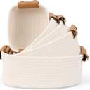 Beautiful Storage Basket Set of 5 - Sturdy Cotton Rope Baskets for Shelves Are Perfect for Organizing Your Home - Quality Storage Bins Easily Fit With Any Nursery or Bedroom Decor (Beige)
