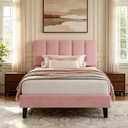 Garvee Twin Size Bed Frame with Upholstered Headboard for Kids, Pink
Fully Velvet Upholstered Mattress Foundation with Height Adjustable Headboard, No Box Spring Needed, Easy Assembly