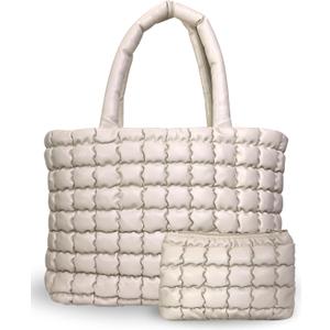 CITRUSY The Cloud Tote Bag Set | Puffer Tote Bag with Insert Pouch | Quilted Tote Bag for Women | Shoulder Puffy Bag