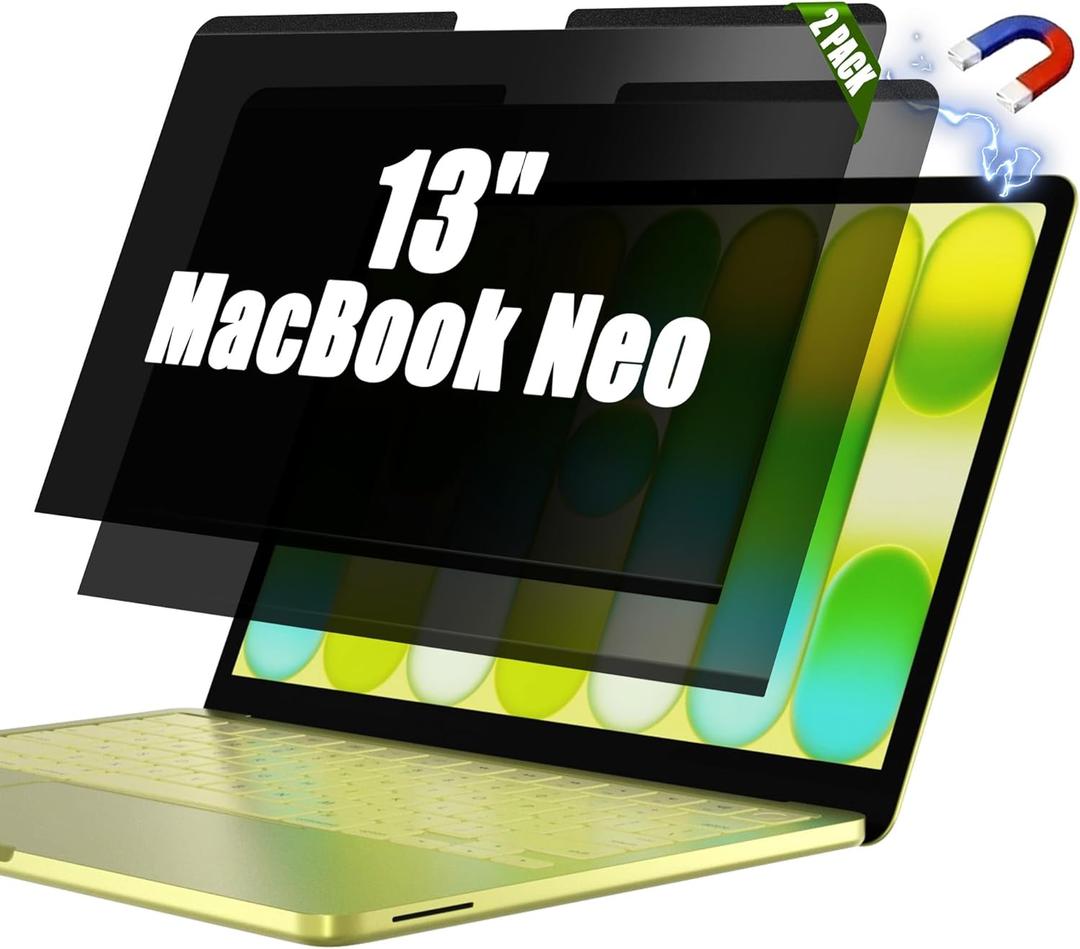 (2 Pack) Orzero Magnetic Privacy Screen Protector Compatible for MacBook Neo 13 inch, PET (Not Tempered Glass) Removable Anti Peeping Screen Shield Anti Glare Scratch-Resistant Blue Light Filter for Office Coffee Shop Travel Work Study