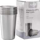 Tosnail 6 Pack 16 oz Stainless Steel Pint Cups Metal Cups Unbreakable Drinking Glasses Water Tumblers for Kids, Adults Indoor and Outdoor Use - Silver