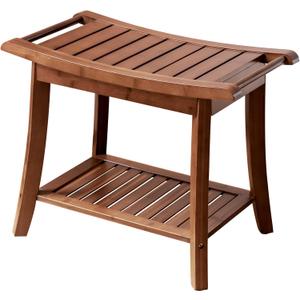 Forevich Bamboo Shower Bench Stool with Storage Shelf Waterproof Shower Chair Spa Bath Seat Excellent for Indoor Use Chestnut Brown