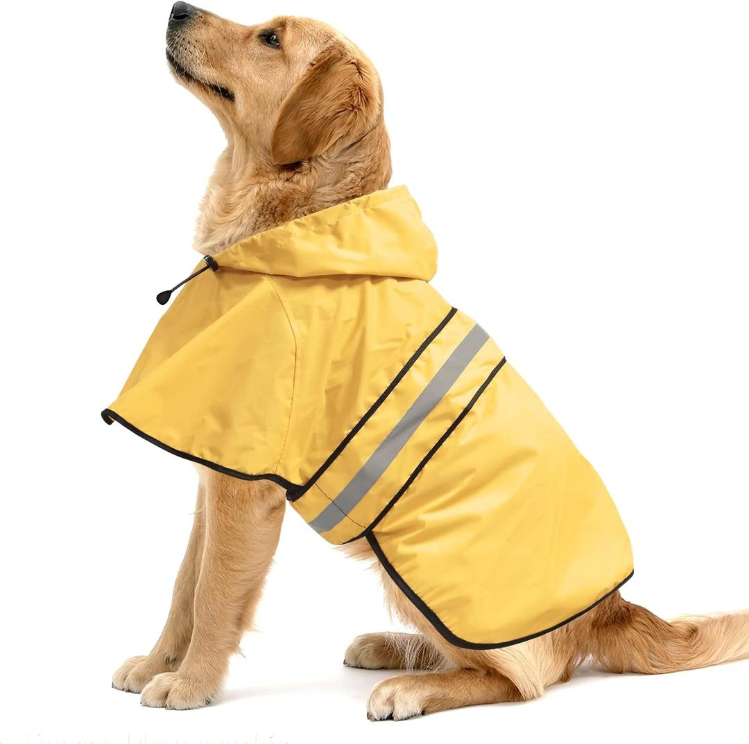 Reflective Dog Raincoat - Adjustable Raincoat for Dogs, Lightweight Hooded Dog Raincoats Poncho Slicker, Waterproof Rain Jacket Coat for Dogs Walking (Yellow, XX-Large)