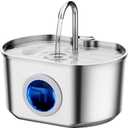 Cat Water Fountain Stainless Steel: 74oz/ 2.2L Cat Fountain for Drinking- Pet Water Fountain Inside - Automatic Dog Watering Dispenser Bowl - Pet Feeding & Watering Supplies - Water Level Window