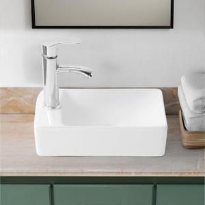 JONATHAN Y SNK1004A-L Felix 15 in. W x 8 in. D Modern Wall Mounted Rectangular Ceramic Mini Sink Basin, Left-Side Faucet, White