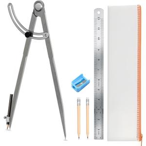 12 inch Compass for Geometry, Compass for Woodworking, Precision Woodworking Compass with Wing Divider and Pencil Holder, Large Compass for Geometry, Woodworking Compass, Drafting, Drawing Compass