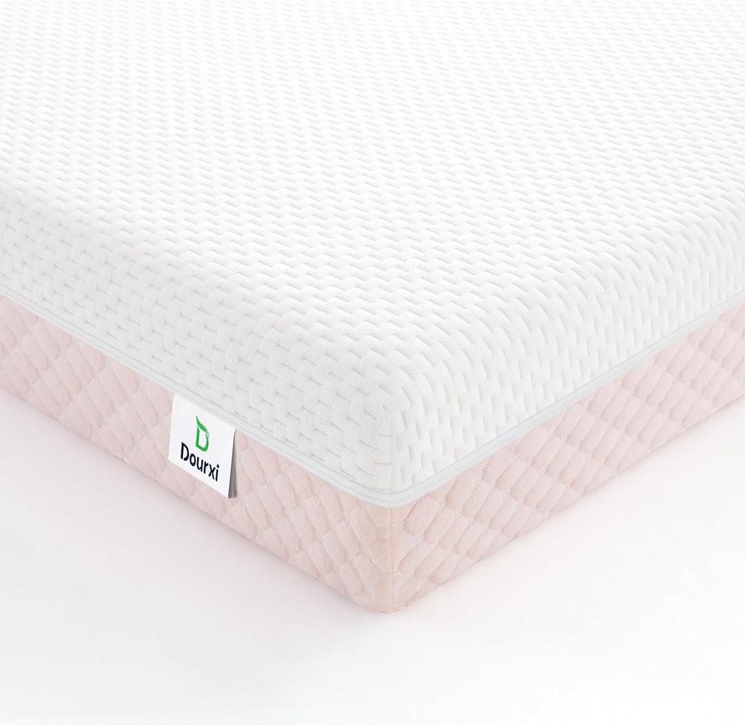 Dourxi Mini Crib Mattress, 38x24X4 Inch Dual Sided Comfort Gel Memory Foam, Breathable Premium Baby Mattress for Mini and Portable Cribs w/Removable Outer Cover - White&Pink