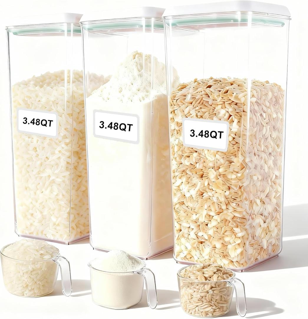 Pop Containers with Lids - Stackable Airtight Food Storage, Kitchen Pantry Storage Containers for Snacks Candy Salt Herbs Spices BPA-Free (3300ML / 3.48QT / 112OZ *3)