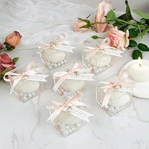 Golibra 6PCS Shell Candles Wedding Candle Favors with Clear Acrylic Boxes, Pearl Decor, Gift Tags & Ribbons  Ideal for Bridal Showers, Weddings, Baby Shower Party Guest Gifts