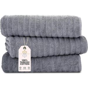 Classic Turkish Towels CTT - Luxury Jumbo Bath Sheet 3 Piece, 100% Turkish Cotton, Absorbent & Ultra Comfy Bath Towel Sheets for Hotels & Spa | 40"x65" (Grey)