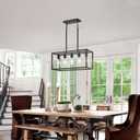 Lanhall 5-Light Kitchen Light Fixtures Black Farmhouse Chandelier Rectangular Dining Room Light Fixture Linear Pendant Lighting Hanging Lights for Kitchen Island Living Room Adjustable Height E26