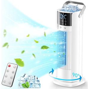 Portable Air Conditioner - 90 Oscillating Tower Fan with Remote, 16" Evaporative Air Cooler with 4 Wind Speeds/Digital Touch Screen/Cool Mist/2-10H Timer - Cooling fan Air Conditioner for Room Office