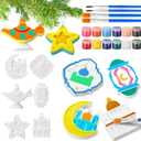 Suzile 40 Pcs Ramadan DIY Painting Gifts Arts and Crafts Eid Gifts Ceramic Painting Kit Includes Paint Own Plaster Stones with Paints Brushes, Plaster Drawing Kits for Ramadan DIY Activities