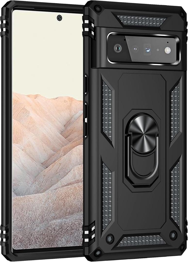 Korecase for Google Pixel 6 Pro case Heavy Duty Rugged Full Body Scratch Proof Shockproof Screen Protection Built-in 360 Ring Kickstand Military Hard Back Phone Cover for Men Women Black