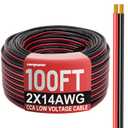 14 Gauge Wire 100FT, 2 Conductors Electrical Wire Red Black Cable, Low Voltage 14 AWG Copper Clad Aluminum Extension Cord for Speaker Wire, LED, Automotive 12V/24V DC